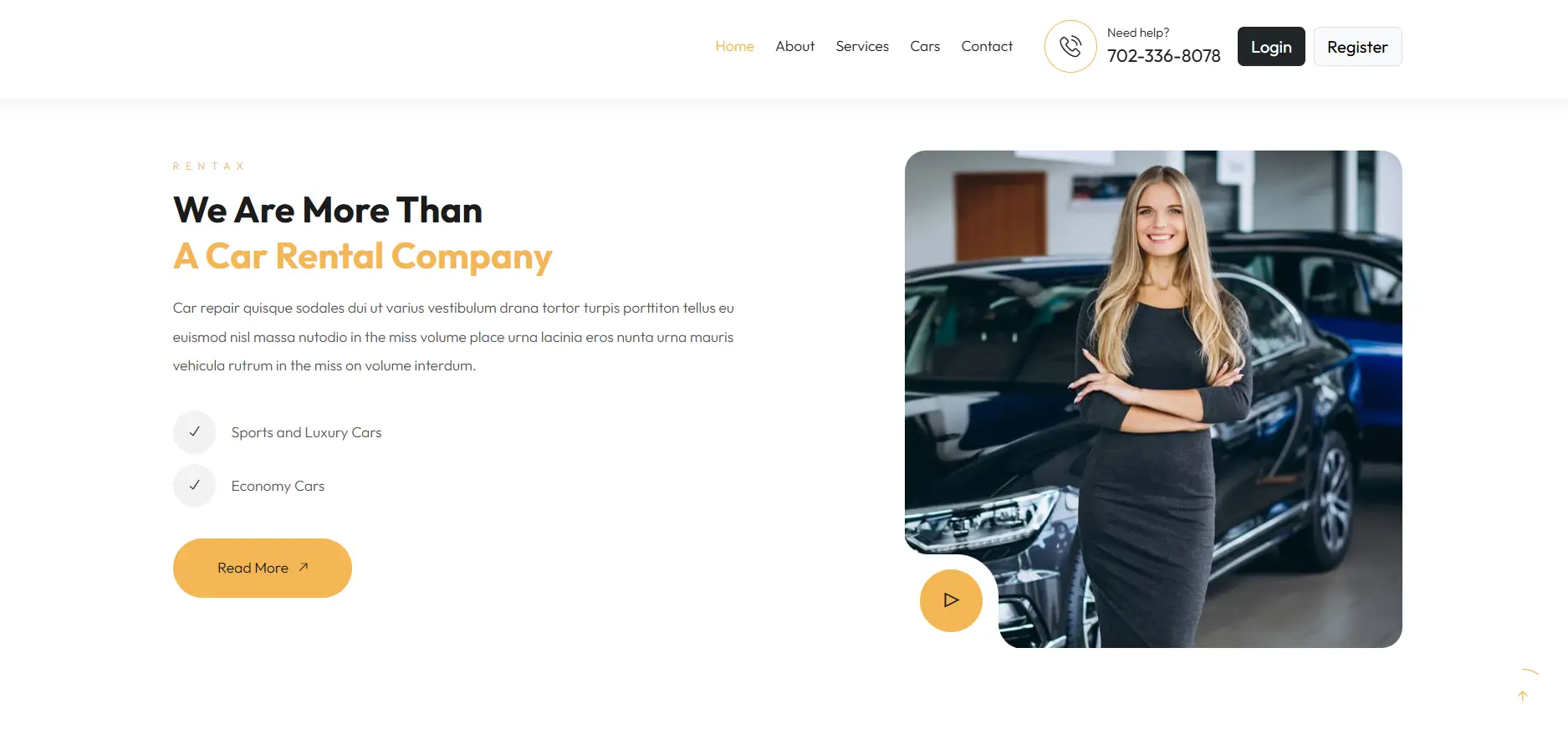 Rentax luxury fleet website interface