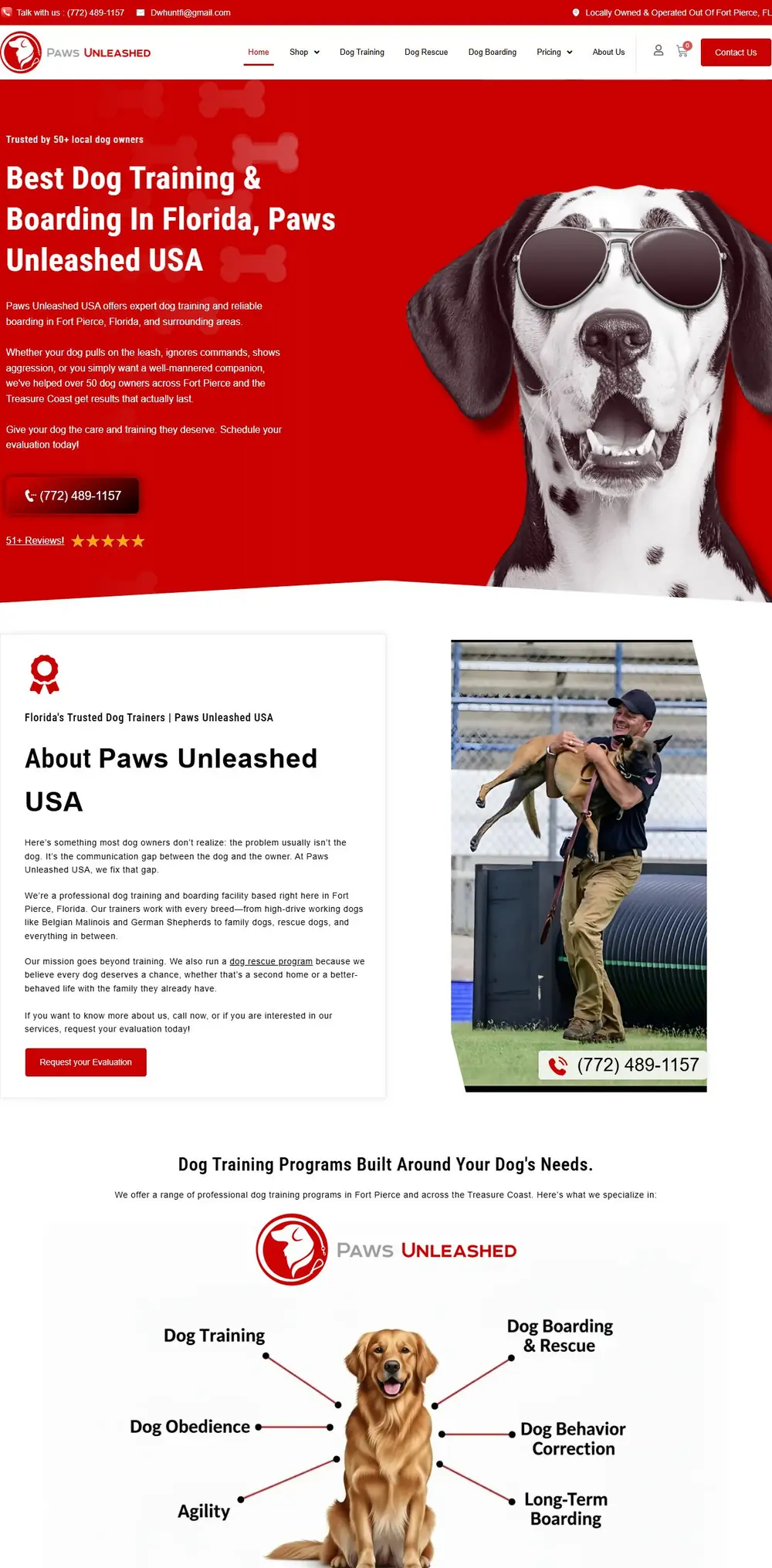 Paws Unleashed USA dog training website built by Envizionlab